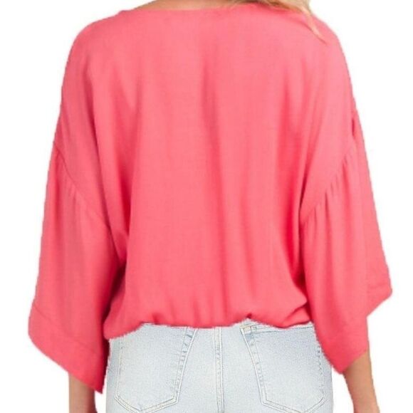 YFB Young Fabulous & Broke On The Road Flowy 3/4 Sleeve Top Coral Pink XS - Picture 8 of 8